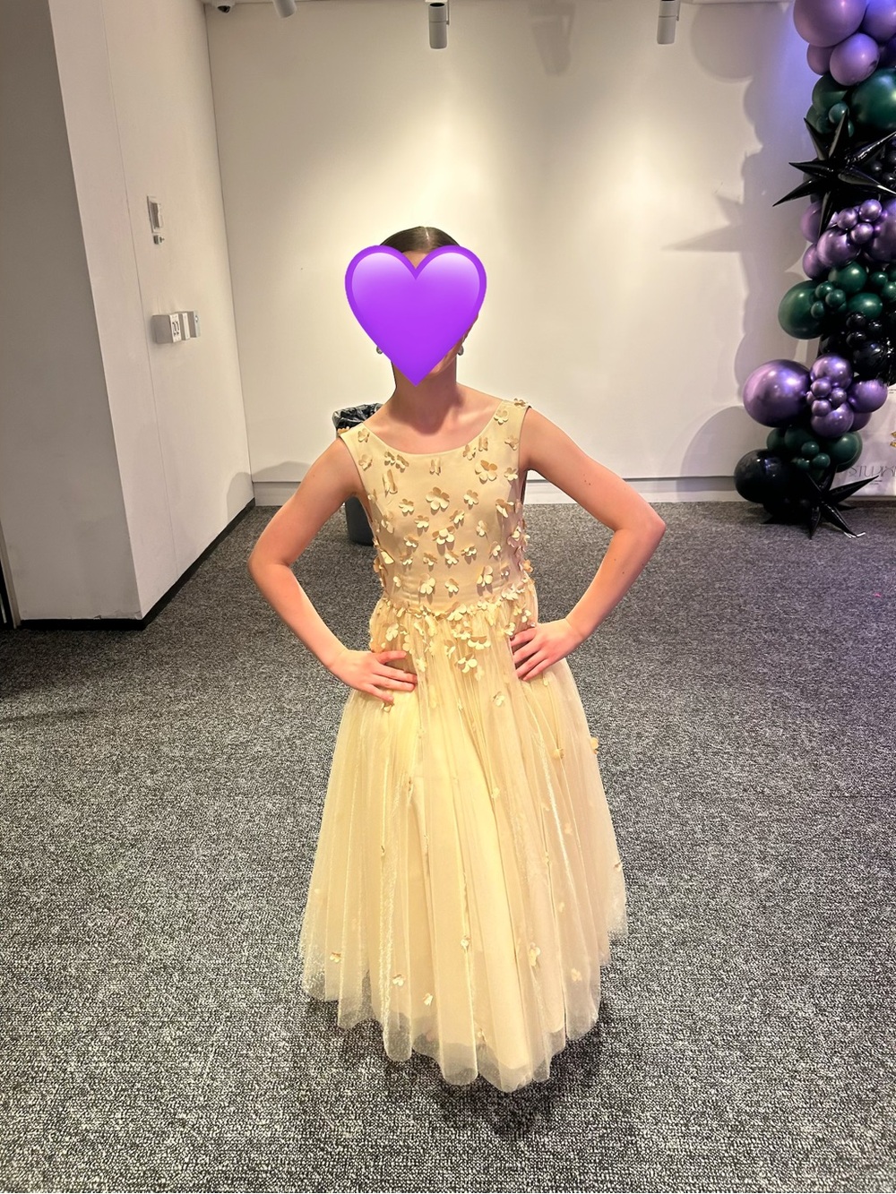 Azazie Gold Tulle Dress with Floral Appliqués